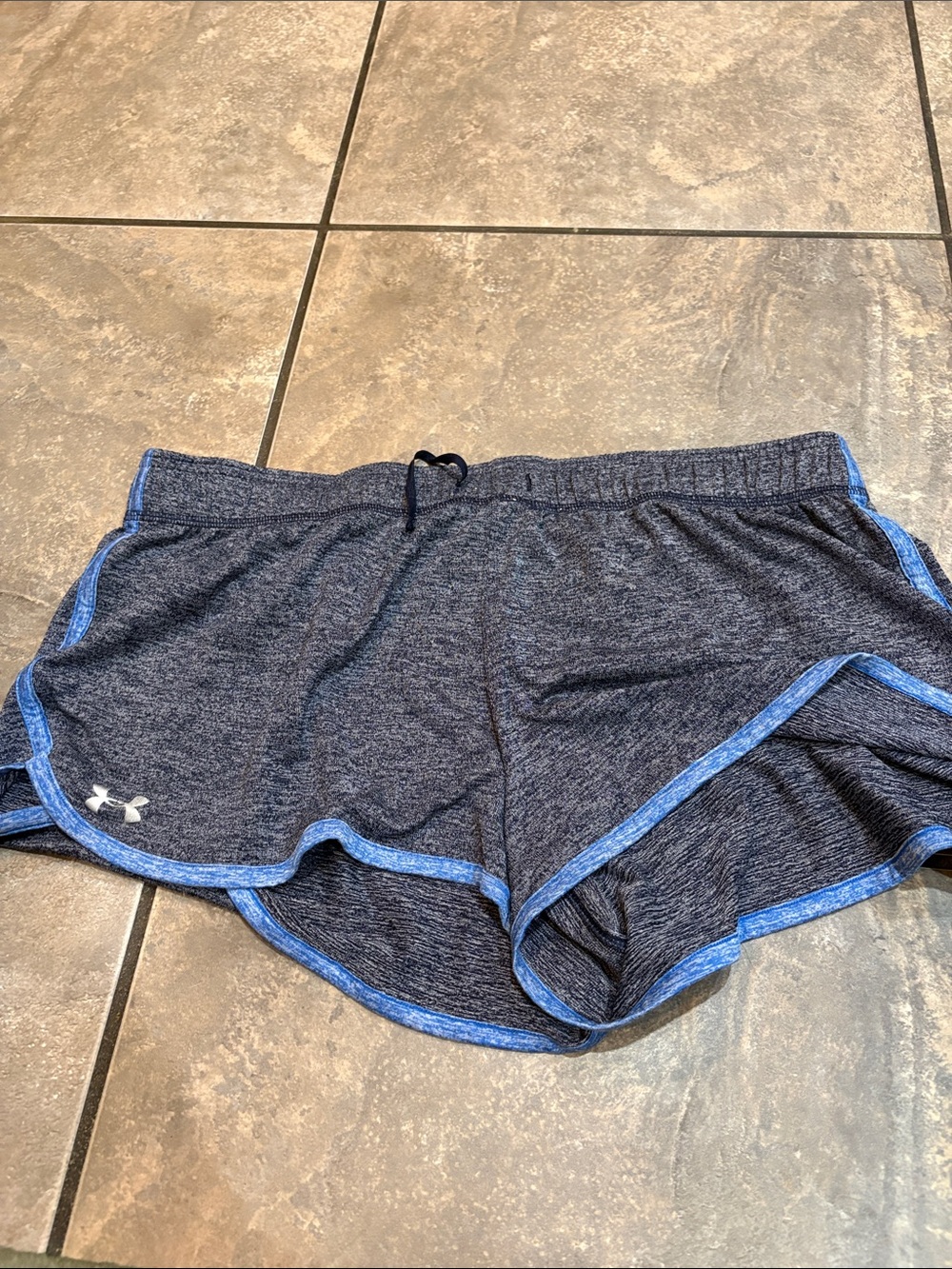 Under Armour Women’s Heathered Navy Athletic Shorts with Light Blue Trim